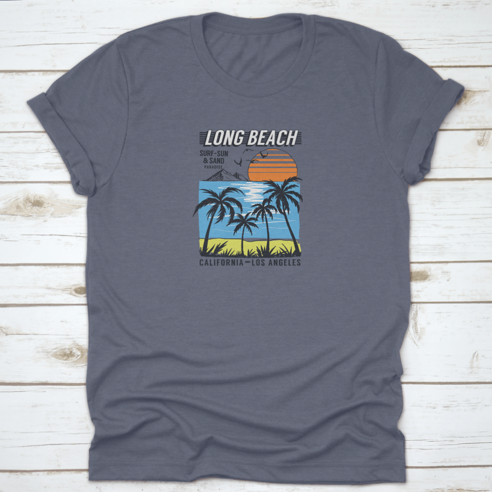 Best Paradise Surf Sun And Sand Long Beach t-shirt in various colors, showcasing its classic fit and soft fabric, perfect for beach outings.