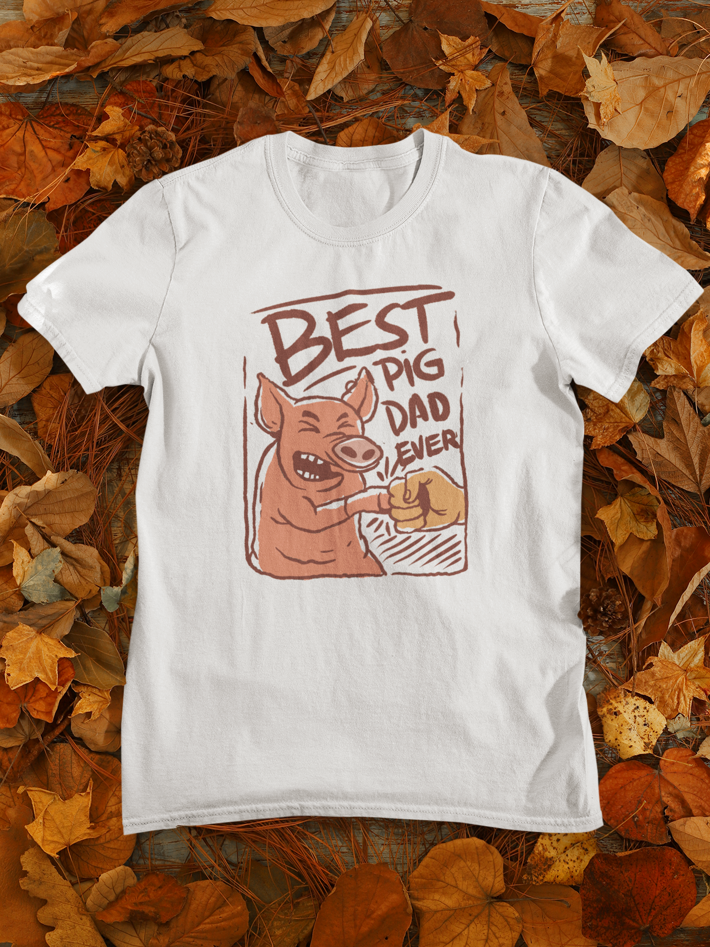 Best Pig Dad Ever t-shirt featuring a pig fist-bumping a person with a fun design.