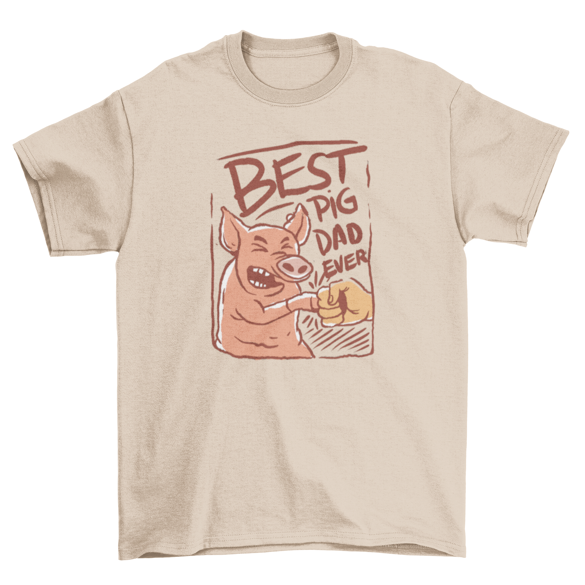 Best Pig Dad Ever t-shirt featuring a pig fist-bumping a person with a fun design.