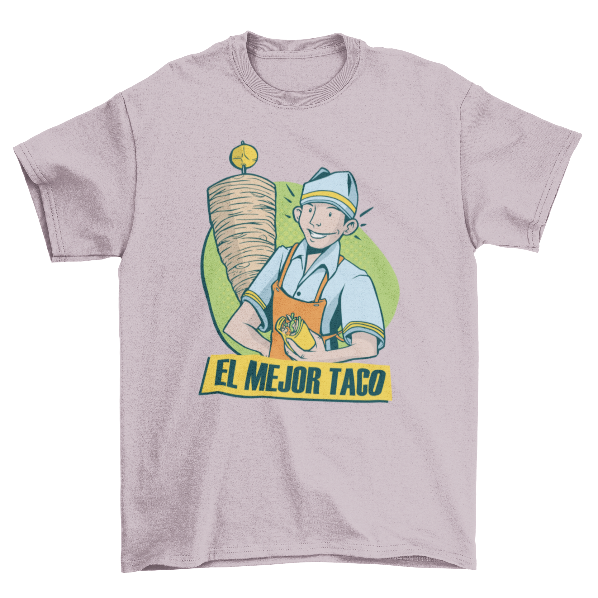 Best Taco Quote T-shirt featuring a man holding a taco with the text EL MEJOR TACO.