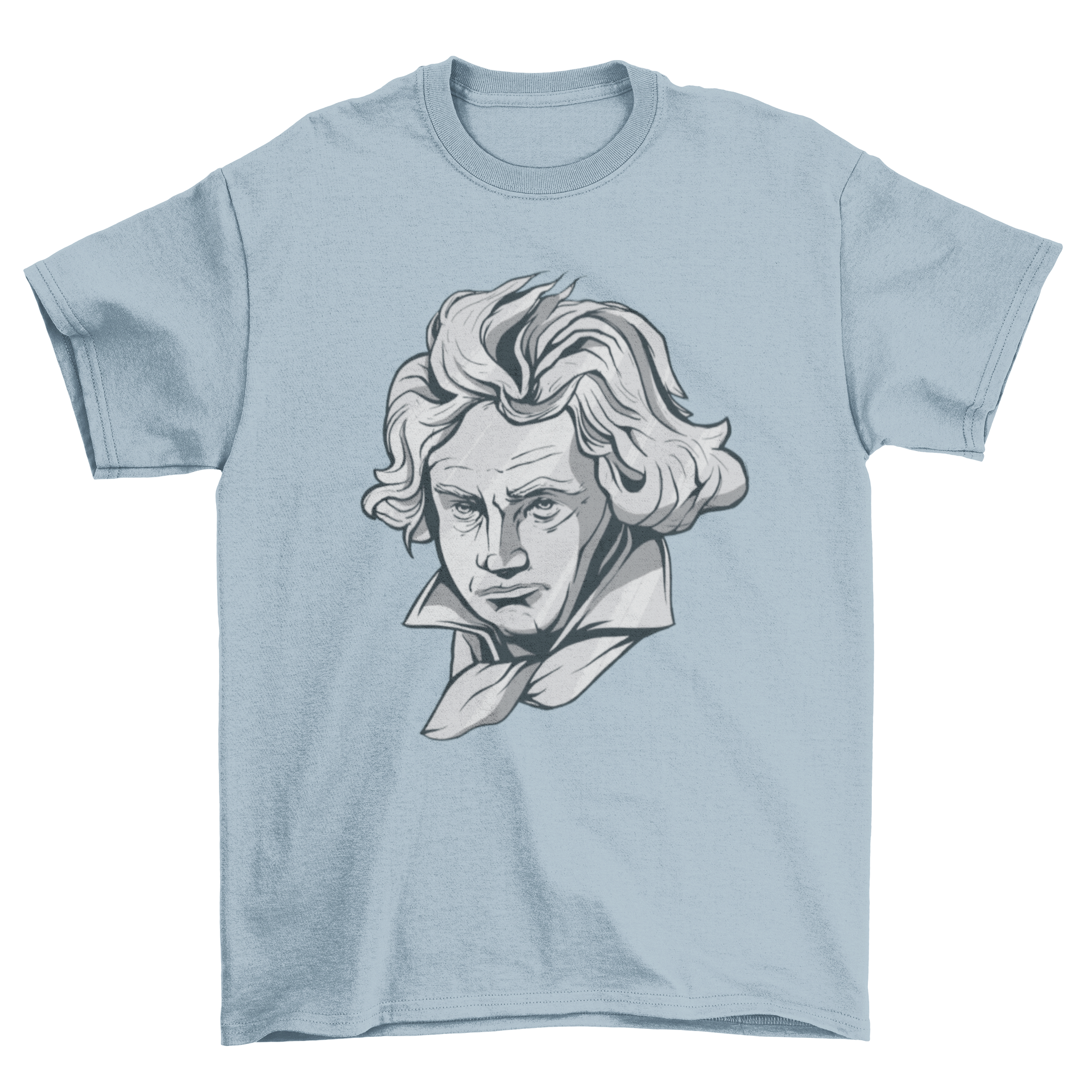 A stylish T-shirt featuring a detailed design of Beethoven's face, perfect for music lovers.