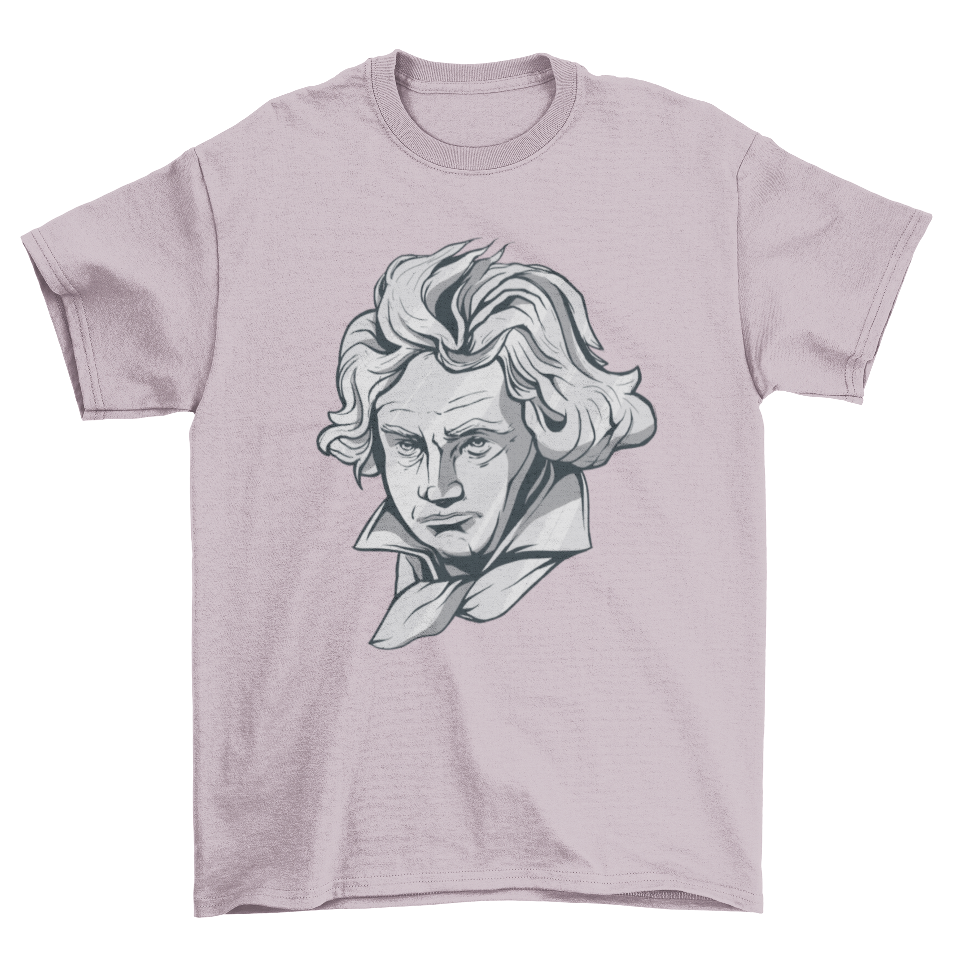 A stylish T-shirt featuring a detailed design of Beethoven's face, perfect for music lovers.