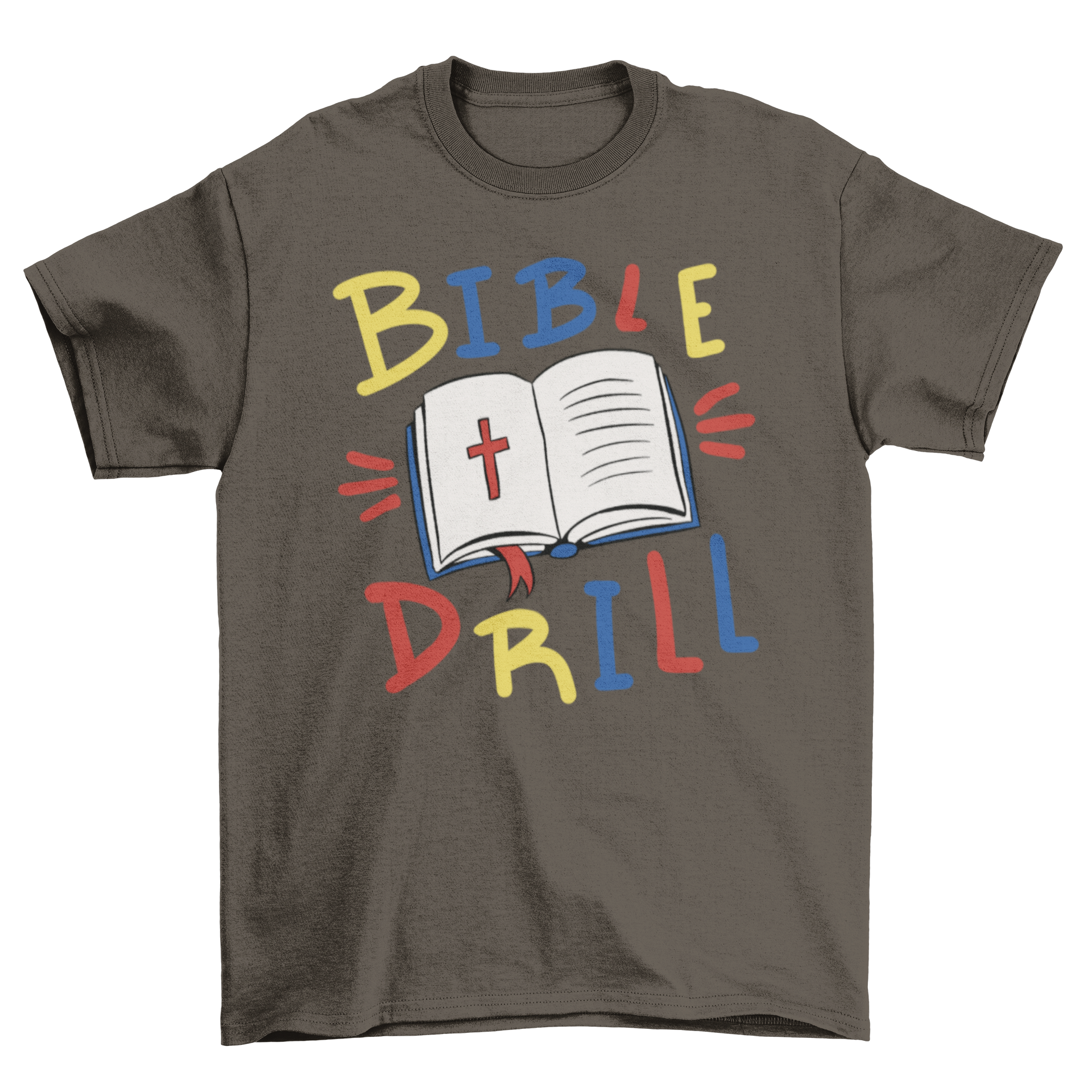 Bible drill t-shirt featuring a Bible illustration and the quote 'Bible drill', perfect for Bible enthusiasts.