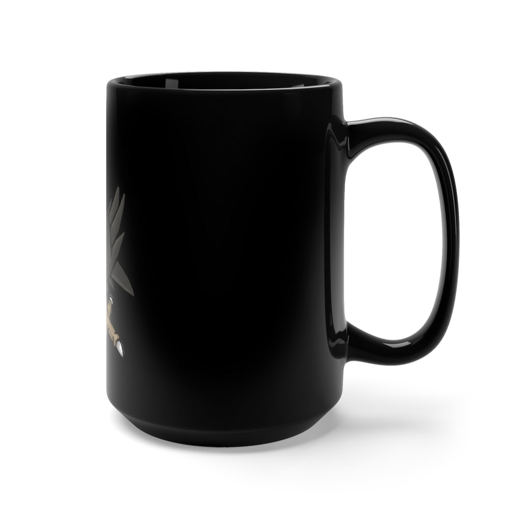 BiChip Black Mug 15oz featuring a sleek black ceramic design with rounded corners and a comfortable C-handle.