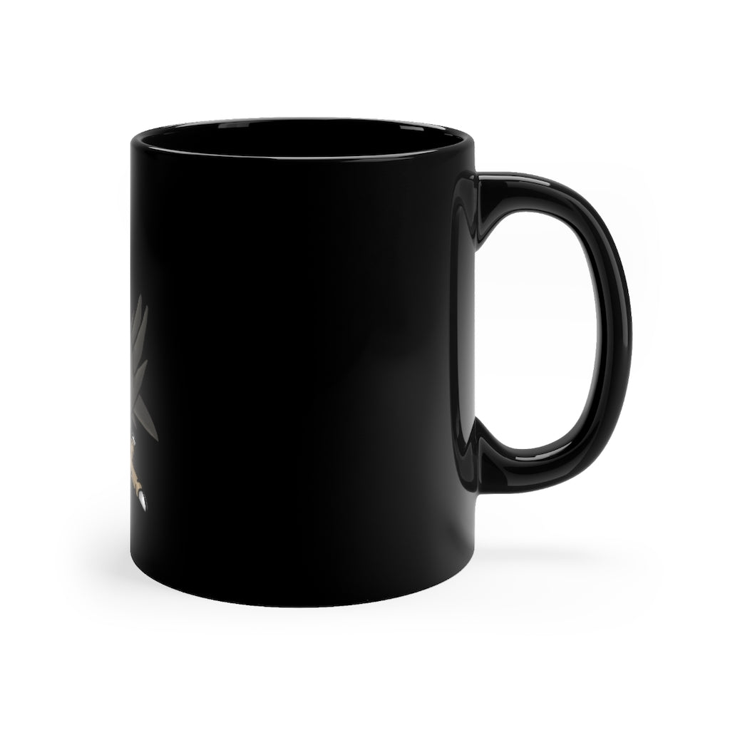 BiChip Black mug 11oz with rounded corners and C-handle, showcasing a sleek black ceramic finish.