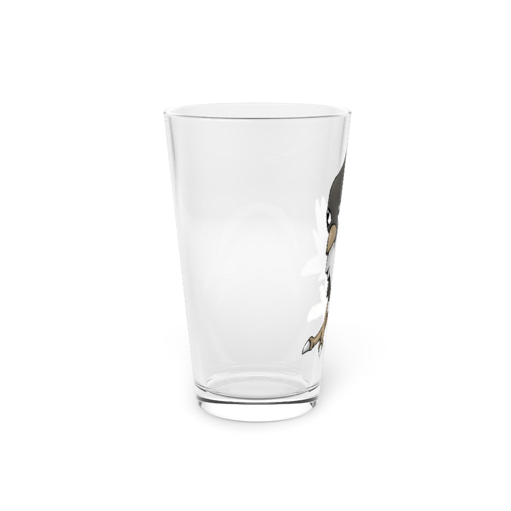 A clear 16oz BiChip pint glass showcasing its sleek design, perfect for personalized printing and versatile use.