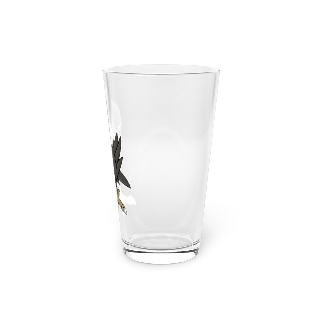 A clear 16oz BiChip pint glass showcasing its sleek design, perfect for personalized printing and versatile use.