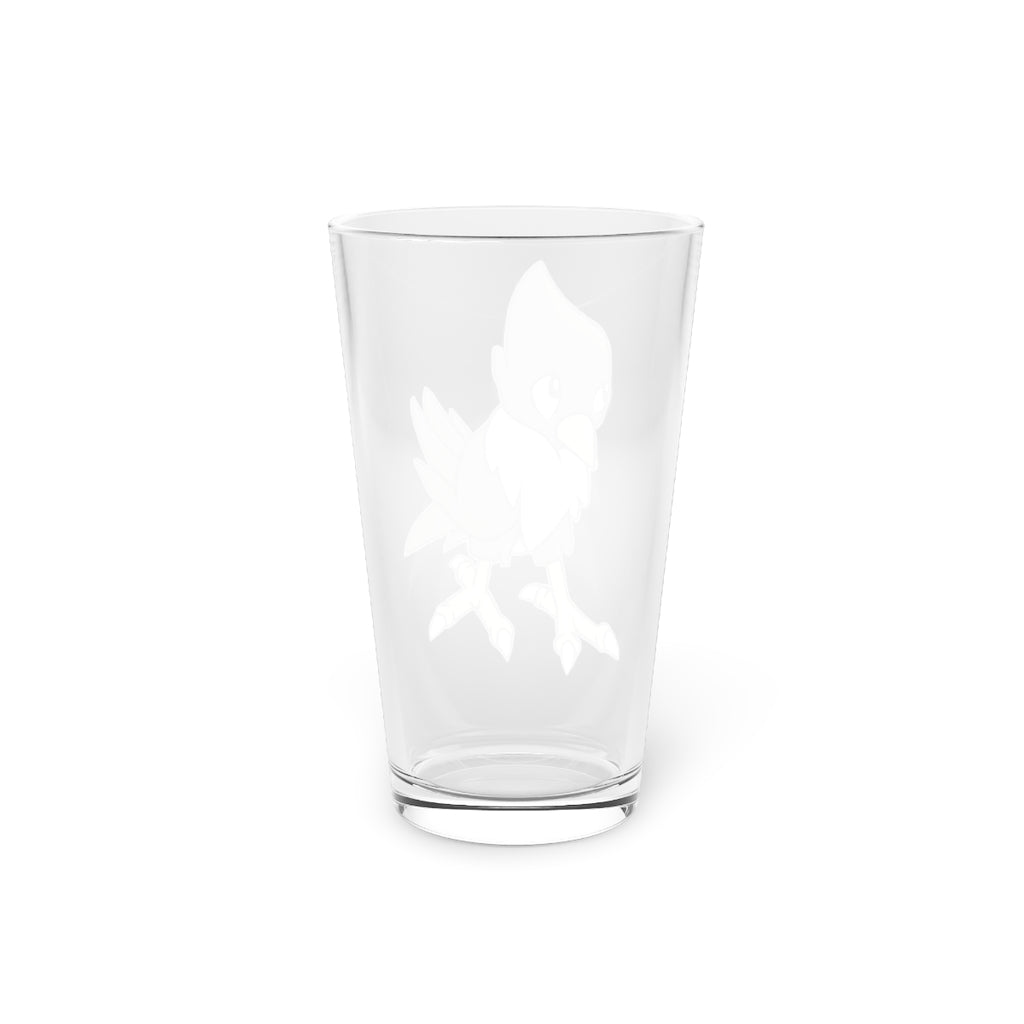 A clear 16oz BiChip pint glass showcasing its sleek design, perfect for personalized printing and versatile use.