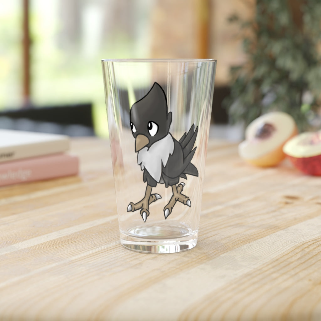 A clear 16oz BiChip pint glass showcasing its sleek design, perfect for personalized printing and versatile use.