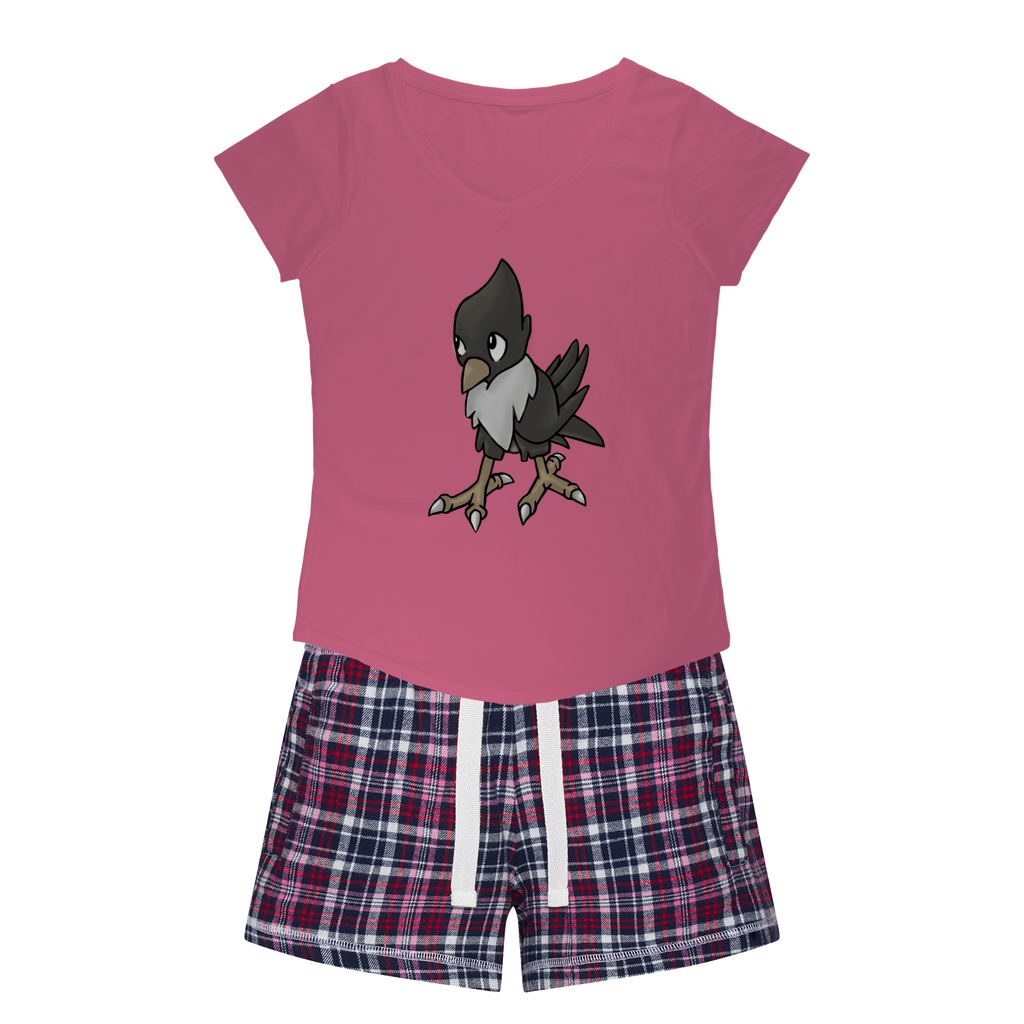 BiChip Women's Sleepy Tee and Flannel Short set featuring a relaxed fit T-shirt and colorful flannel shorts, perfect for cozy nights.