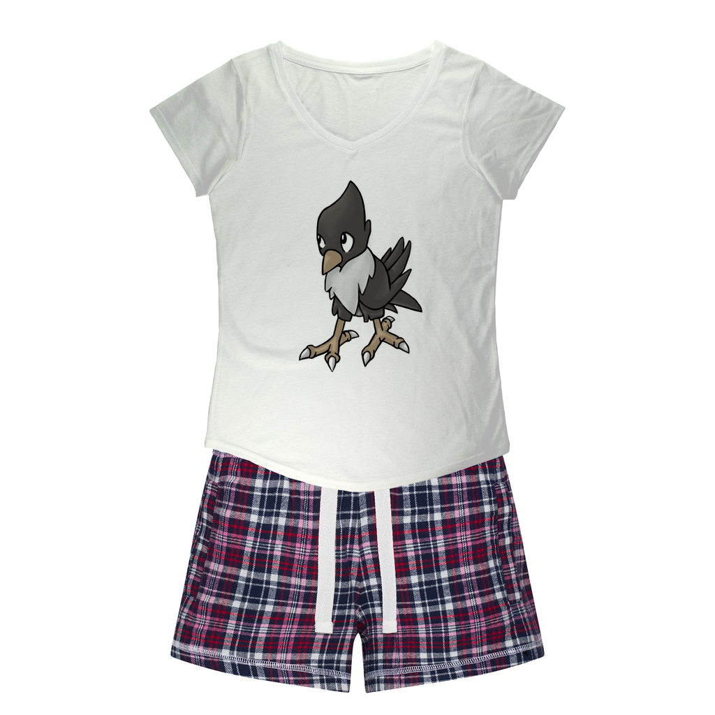 BiChip Women's Sleepy Tee and Flannel Short set featuring a relaxed fit T-shirt and colorful flannel shorts, perfect for cozy nights.