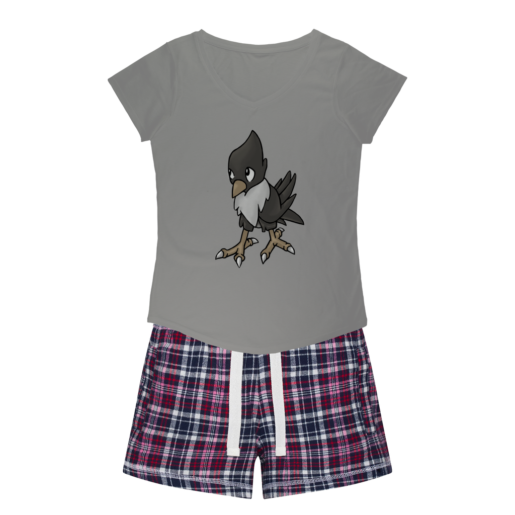 BiChip Women's Sleepy Tee and Flannel Short set featuring a relaxed fit T-shirt and colorful flannel shorts, perfect for cozy nights.