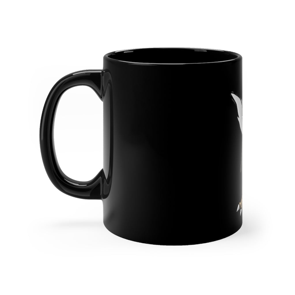 BiChipla Black mug 11oz with full-wrap decoration, showcasing its sleek design and ergonomic C-handle.