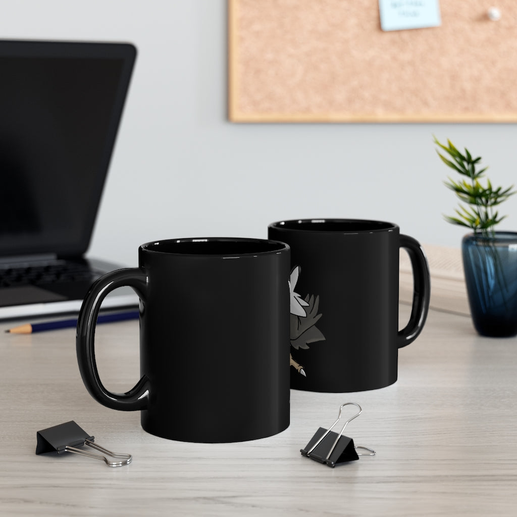 BiChipla Black mug 11oz with full-wrap decoration, showcasing its sleek design and ergonomic C-handle.