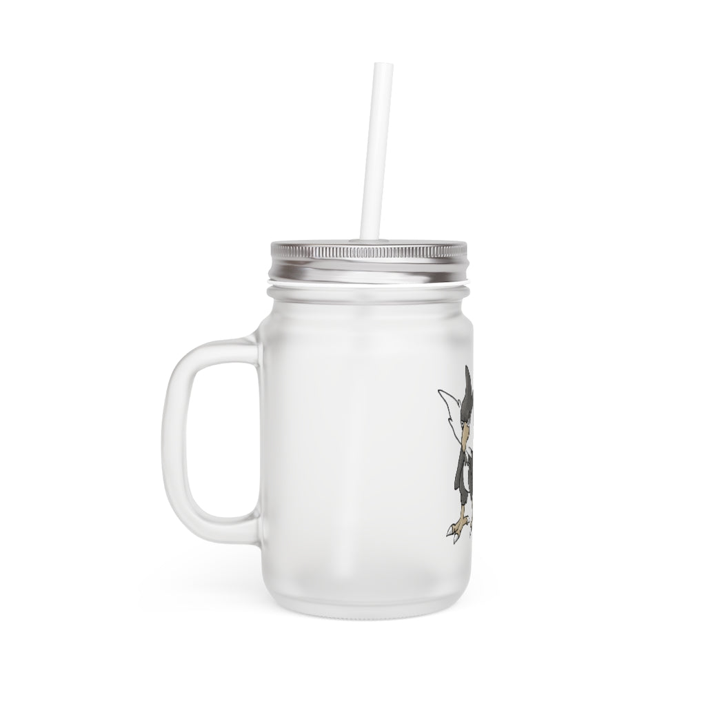 A stylish BiChipla Mason Jar made of frosted glass, featuring a straw and lid, perfect for personalized drinks.