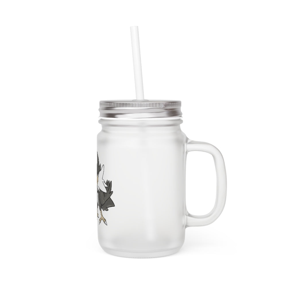 A stylish BiChipla Mason Jar made of frosted glass, featuring a straw and lid, perfect for personalized drinks.