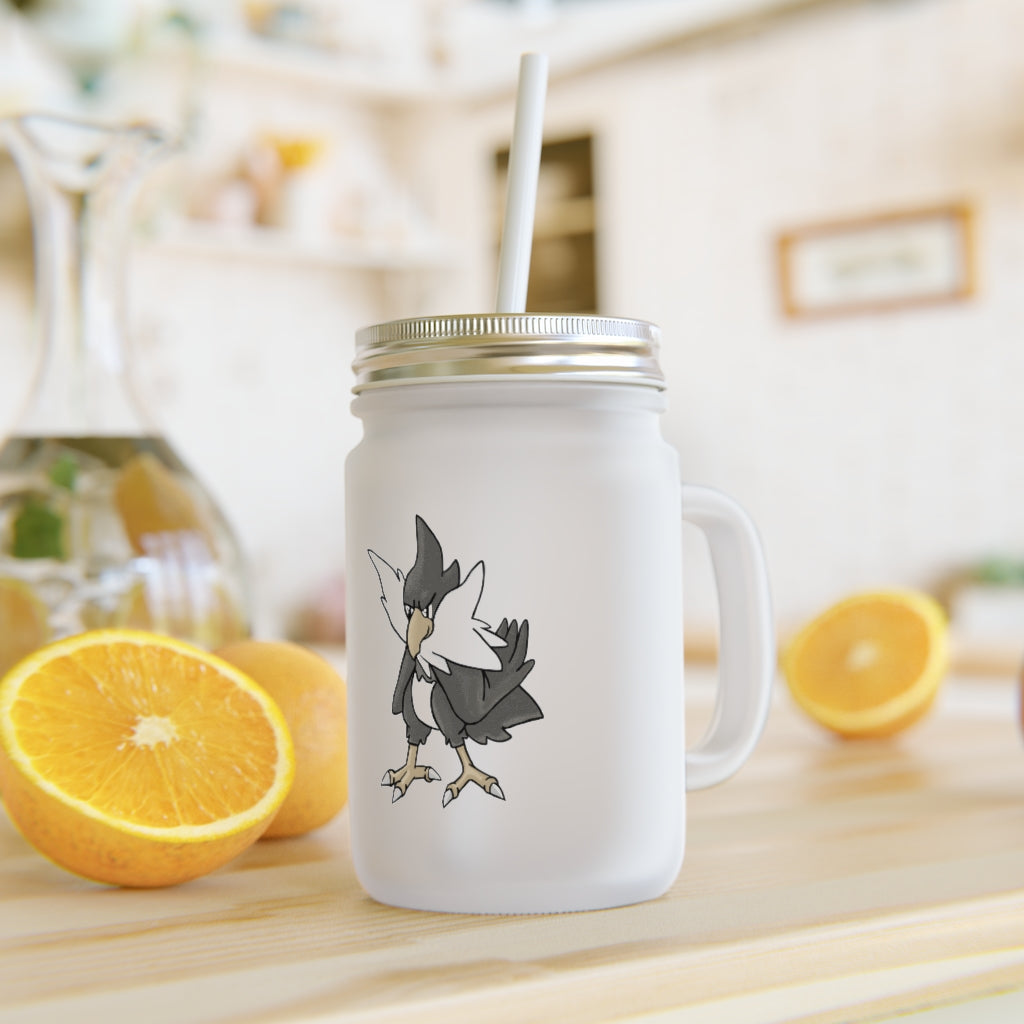 A stylish BiChipla Mason Jar made of frosted glass, featuring a straw and lid, perfect for personalized drinks.