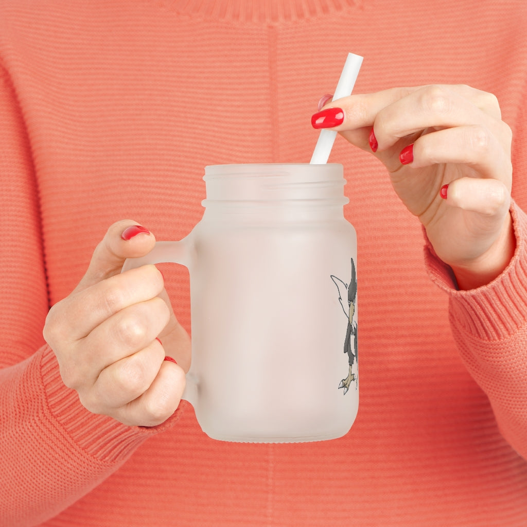 A stylish BiChipla Mason Jar made of frosted glass, featuring a straw and lid, perfect for personalized drinks.