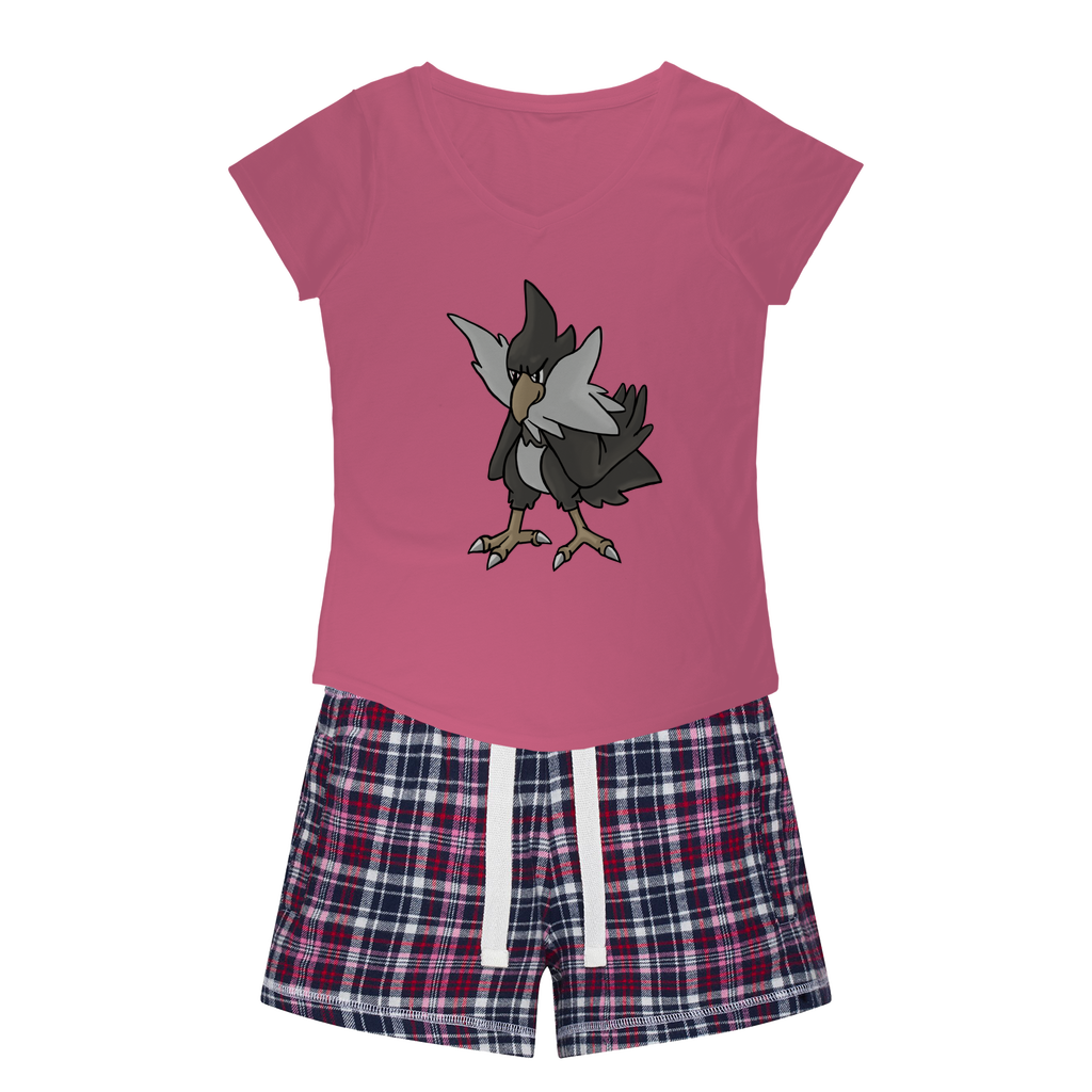 BiChipla Women's Sleepy Tee and Flannel Short set featuring a relaxed fit T-shirt and colorful flannel shorts, perfect for cozy nights.