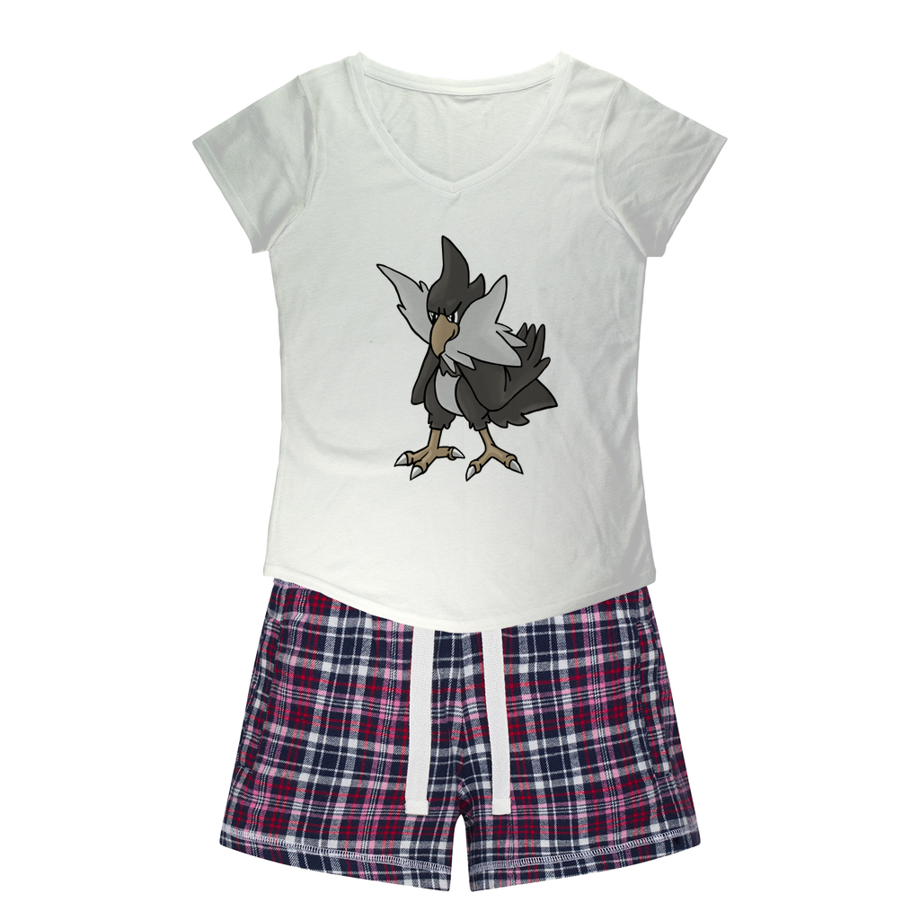 BiChipla Women's Sleepy Tee and Flannel Short set featuring a relaxed fit T-shirt and colorful flannel shorts, perfect for cozy nights.