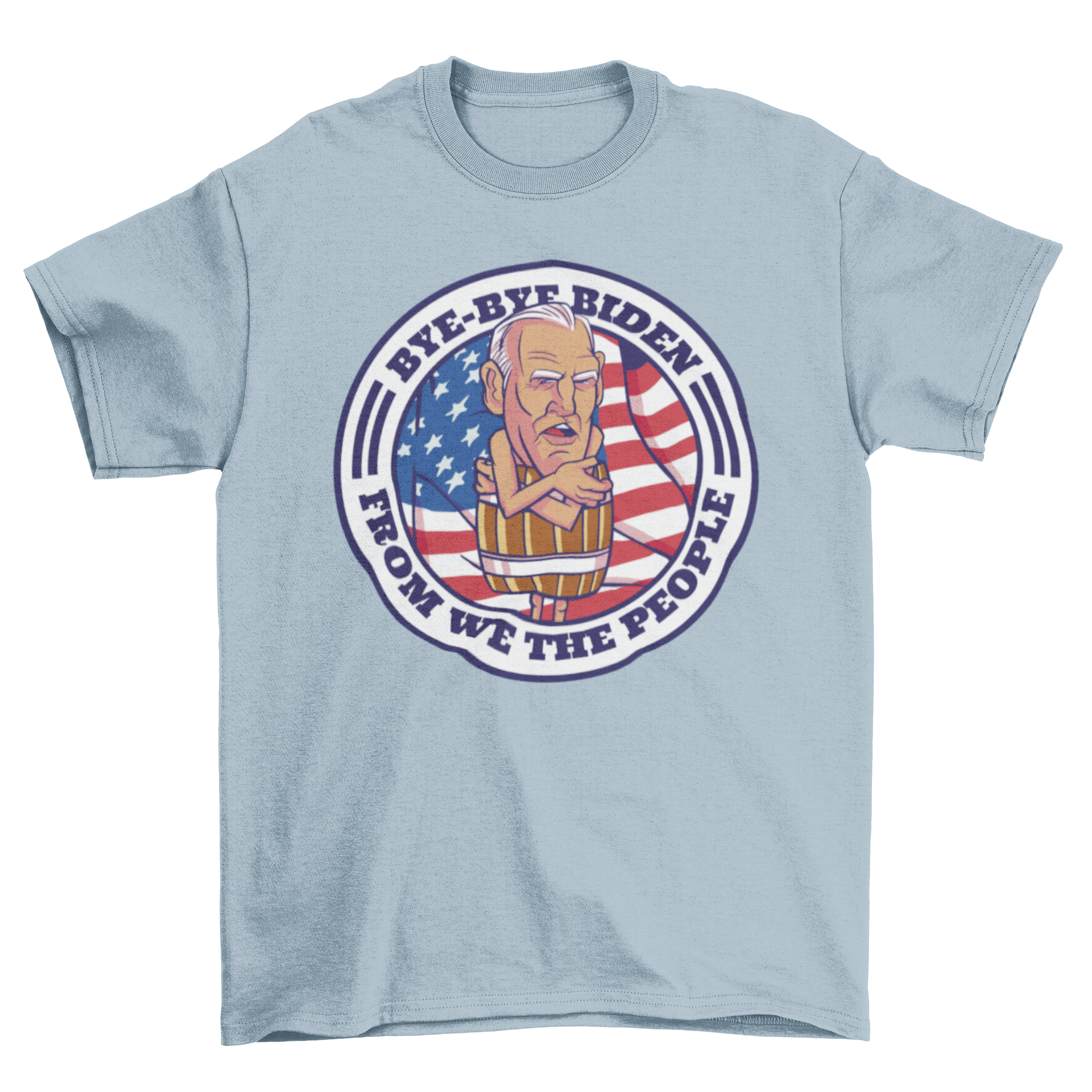 Political cartoon T-shirt, "Bye-Bye Biden".