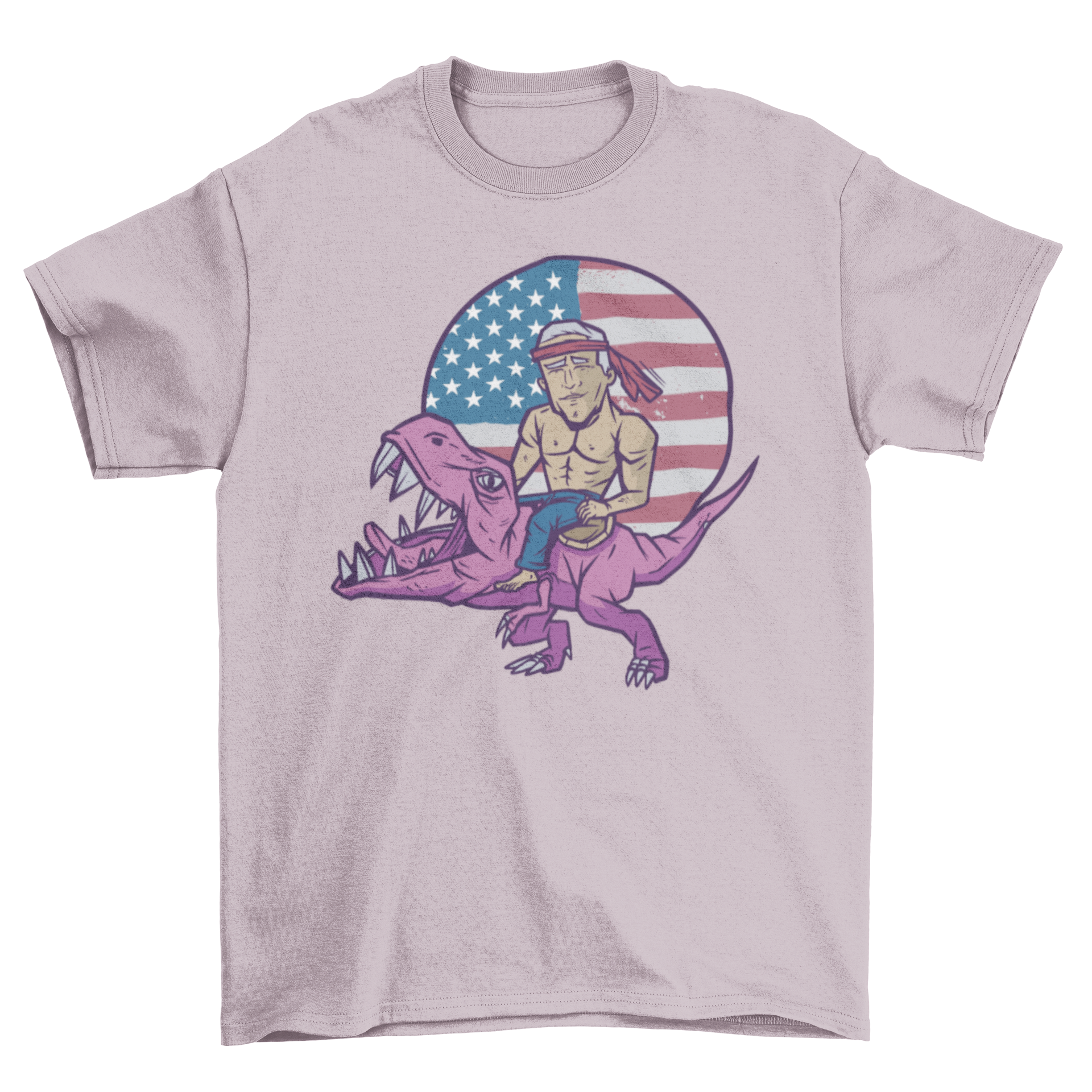 Biden T-Rex T-Shirt featuring Joe Biden riding a T-Rex with an American flag design.