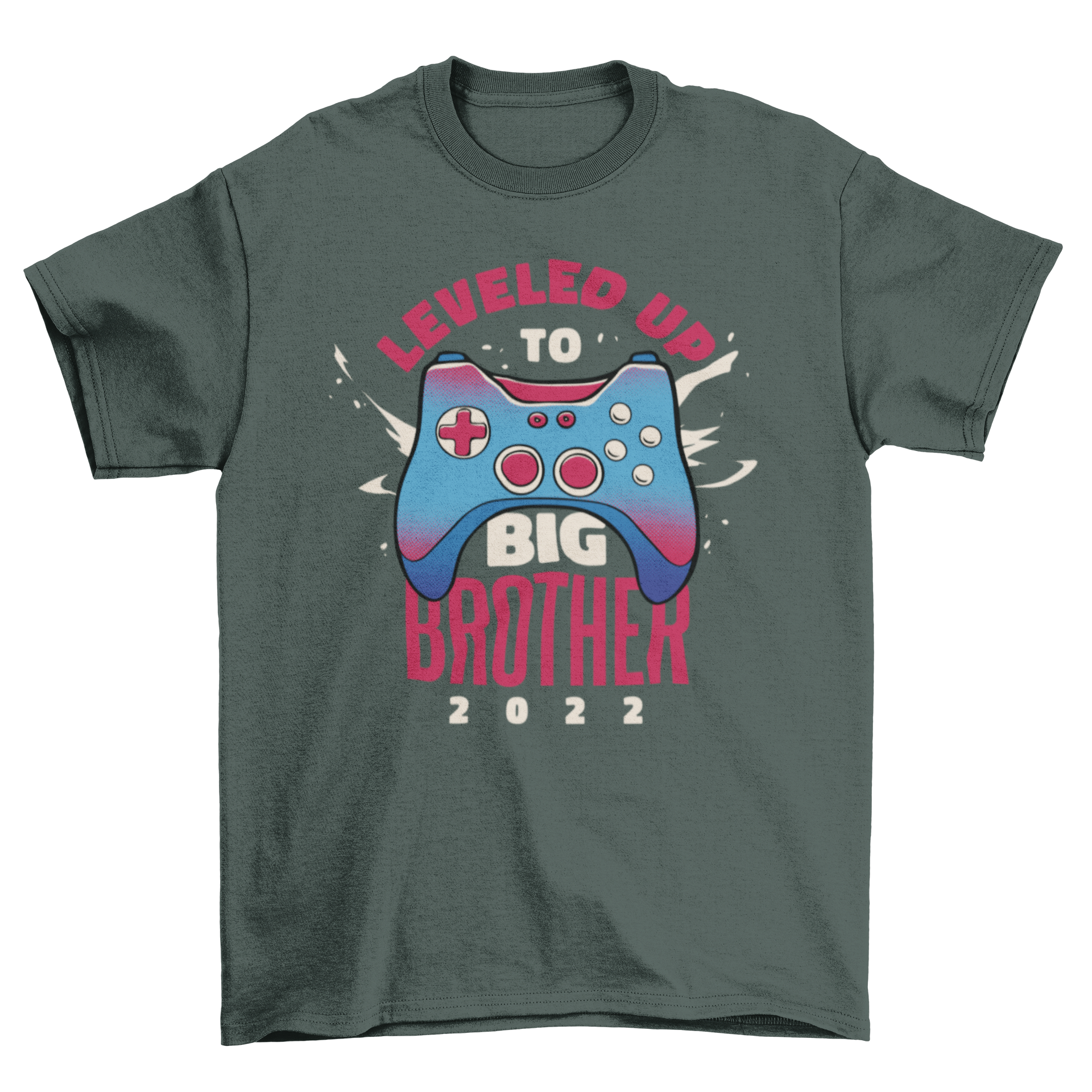 Big Brother Gaming Joystick T-Shirt featuring a joystick graphic and the quote 'Leveled up to big brother 2022'.