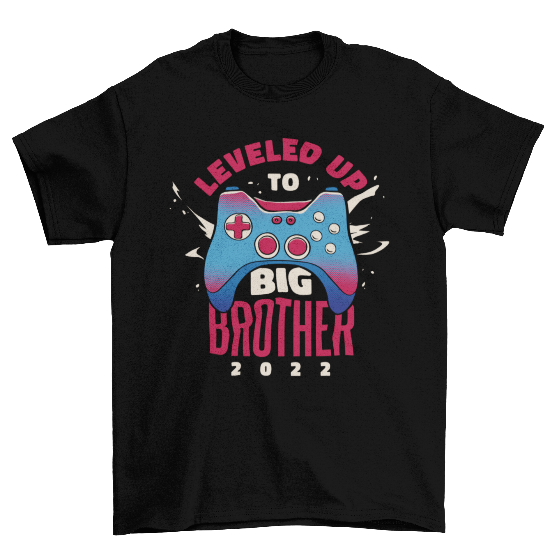 Big Brother Gaming Joystick T-Shirt featuring a joystick graphic and the quote 'Leveled up to big brother 2022'.