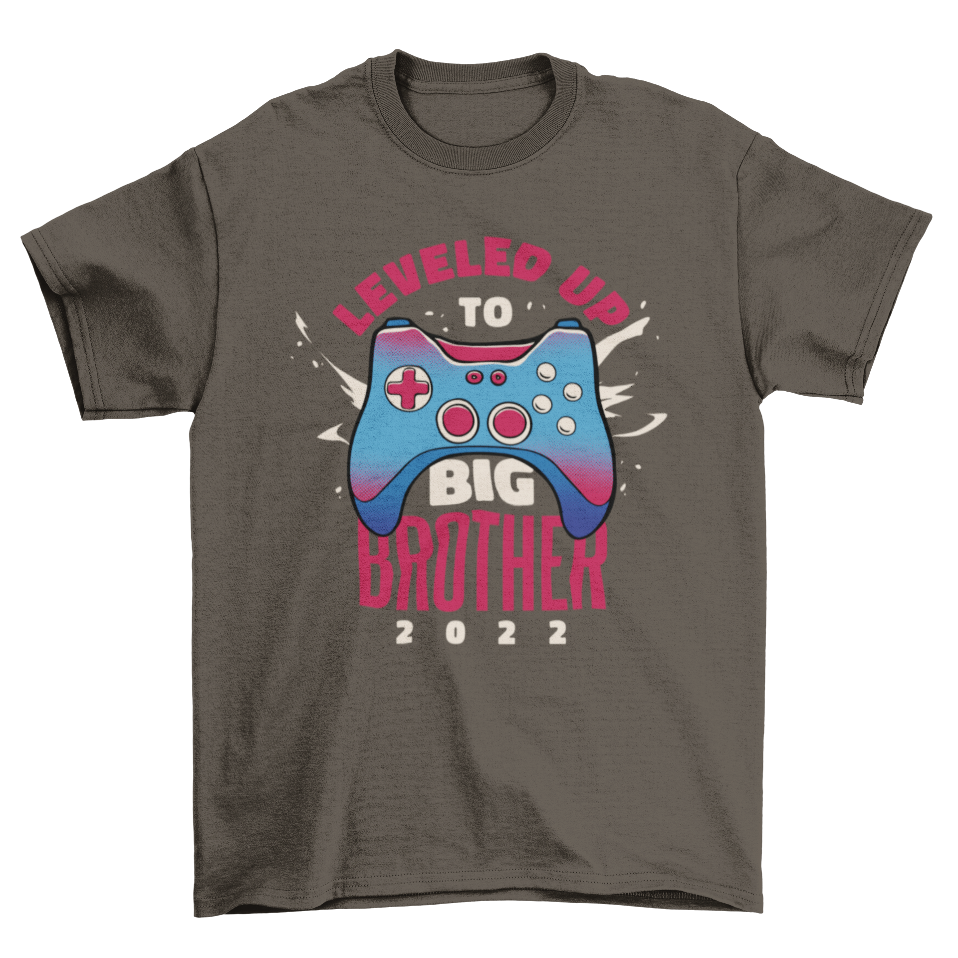 Big Brother Gaming Joystick T-Shirt featuring a joystick graphic and the quote 'Leveled up to big brother 2022'.