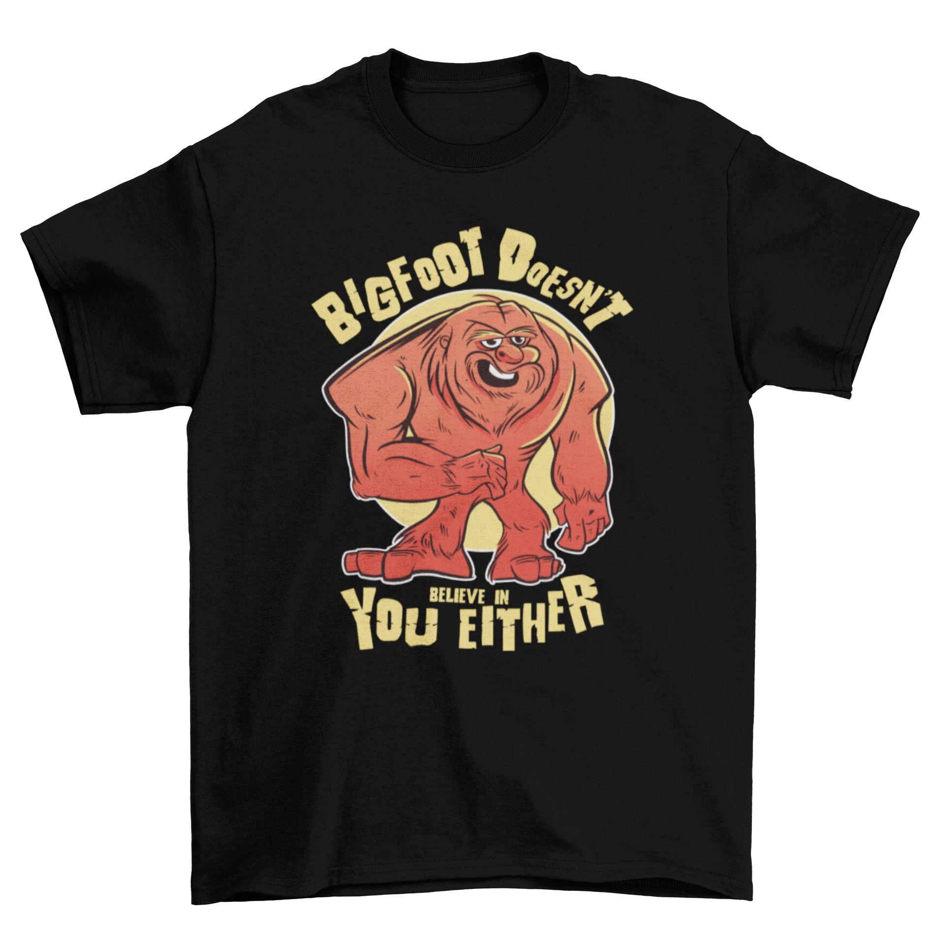 Funny Bigfoot t-shirt featuring a unique illustration and humorous quote.