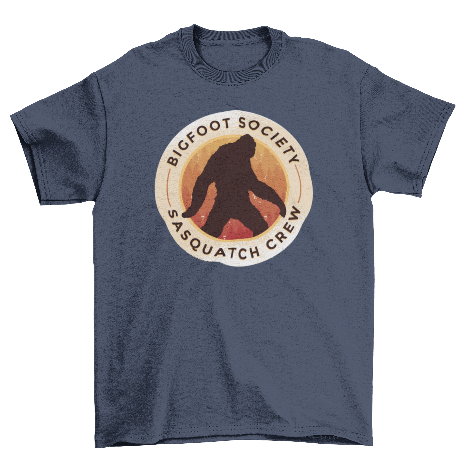 Bigfoot Society T-shirt featuring a round badge design with Sasquatch and text 'BIGFOOT SOCIETY SASQUATCH CREW'.