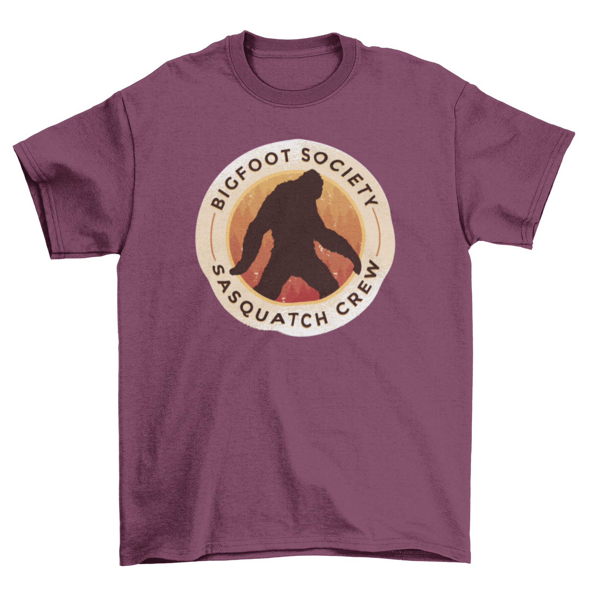 Bigfoot Society T-shirt featuring a round badge design with Sasquatch and text 'BIGFOOT SOCIETY SASQUATCH CREW'.