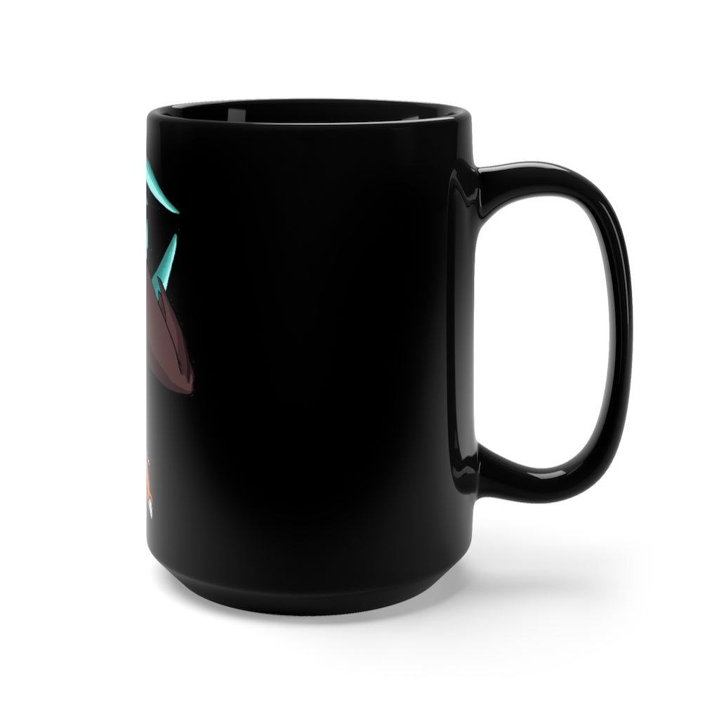 Bircross Black Mug 15oz featuring a sleek black ceramic design with rounded corners and a comfortable C-handle.