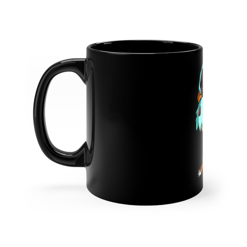 Bircross Black mug 11oz with full-wrap decoration, showcasing its sleek black ceramic design and comfortable C-handle.