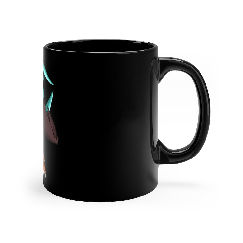 Bircross Black mug 11oz with full-wrap decoration, showcasing its sleek black ceramic design and comfortable C-handle.