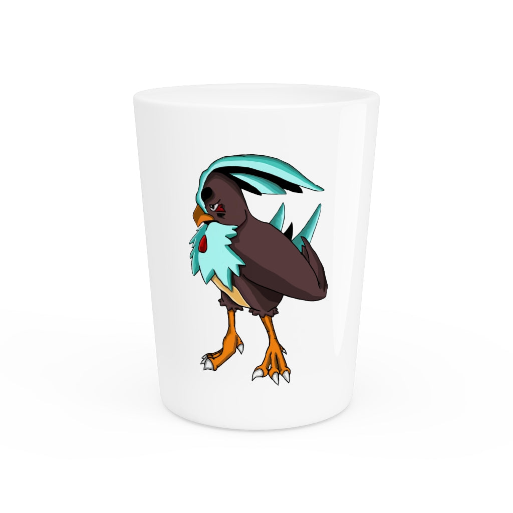 Bircross Shot Glass with customizable design, featuring a white ceramic body and a choice of white or black interior.