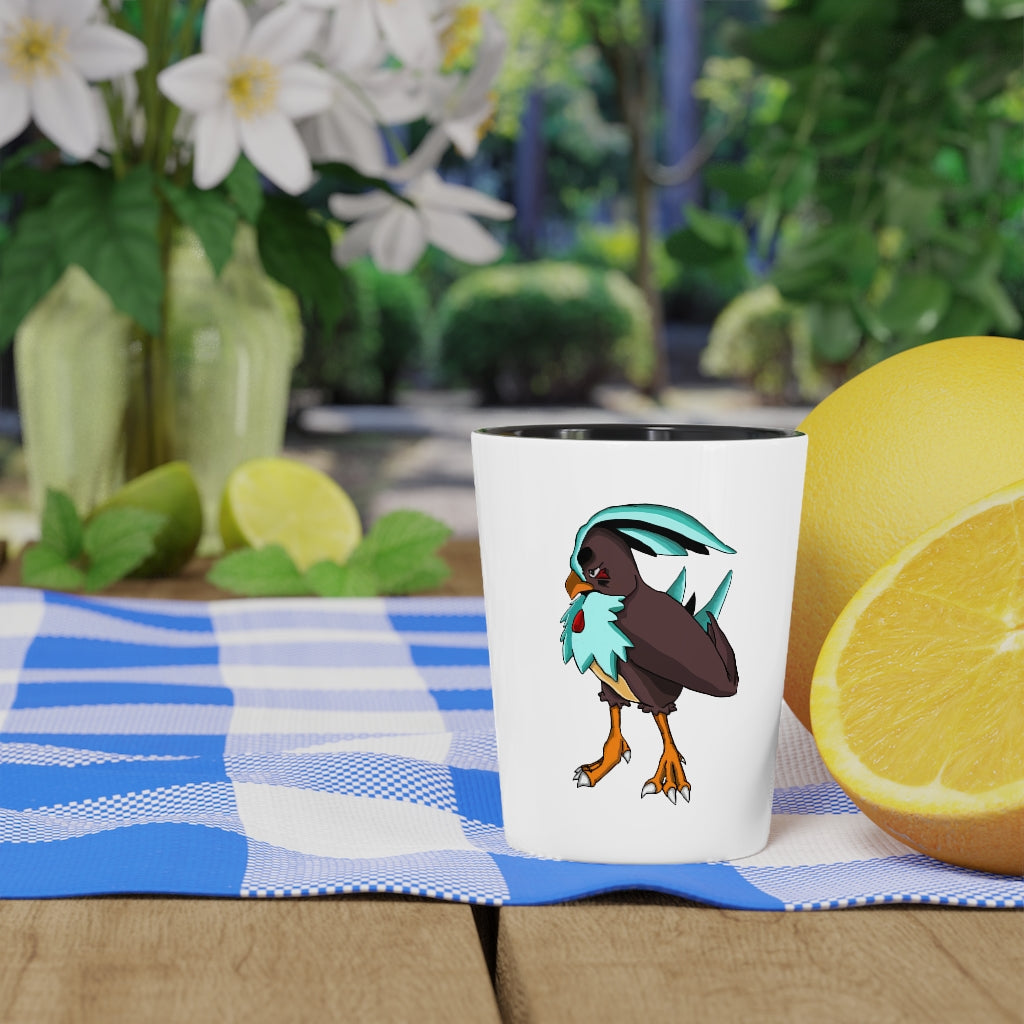 Bircross Shot Glass with customizable design, featuring a white ceramic body and a choice of white or black interior.