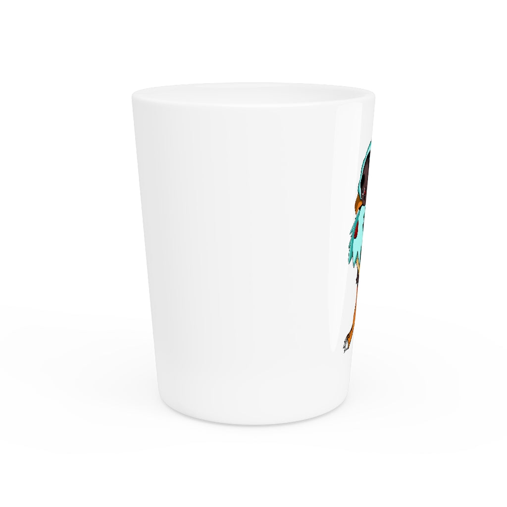 Bircross Shot Glass with customizable design, featuring a white ceramic body and a choice of white or black interior.