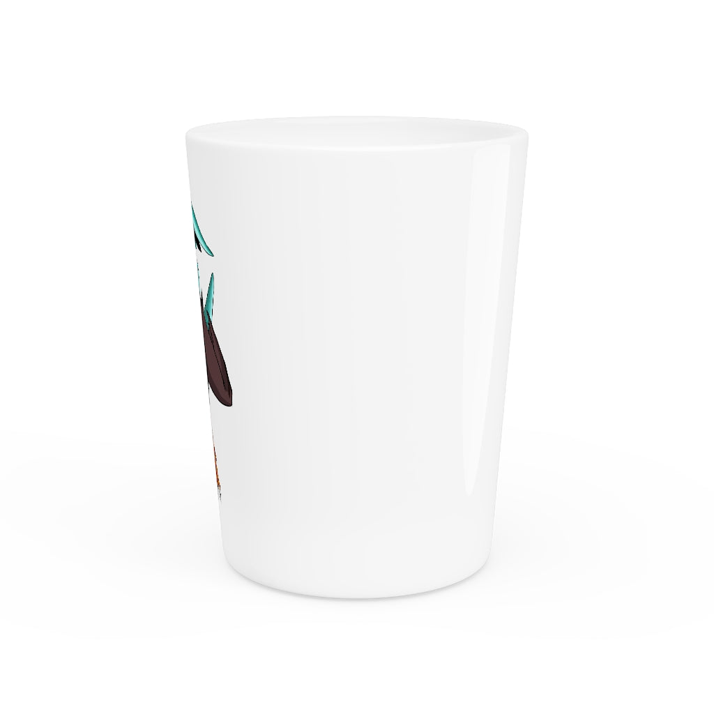 Bircross Shot Glass with customizable design, featuring a white ceramic body and a choice of white or black interior.