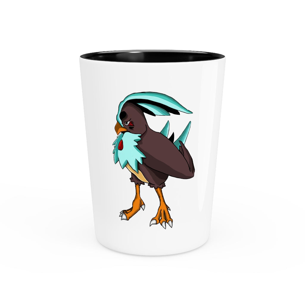 Bircross Shot Glass with customizable design, featuring a white ceramic body and a choice of white or black interior.