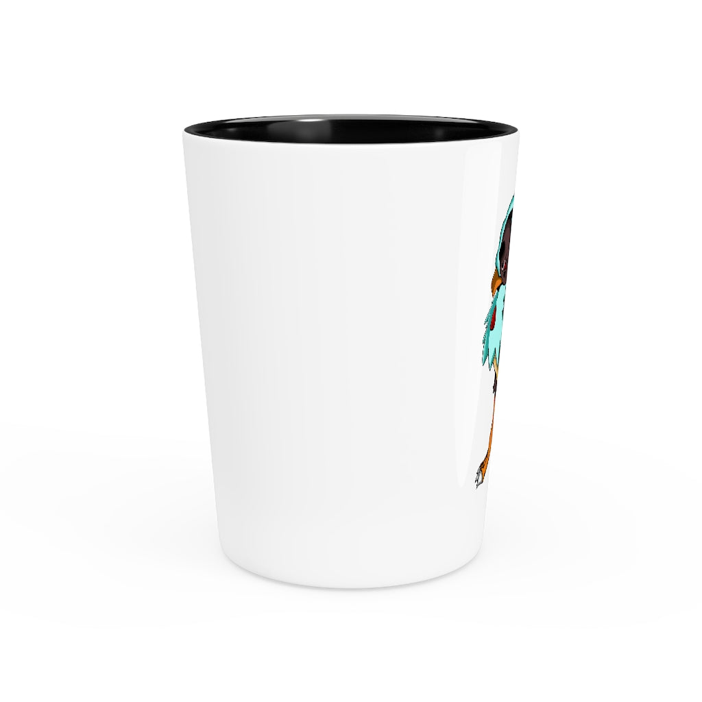 Bircross Shot Glass with customizable design, featuring a white ceramic body and a choice of white or black interior.