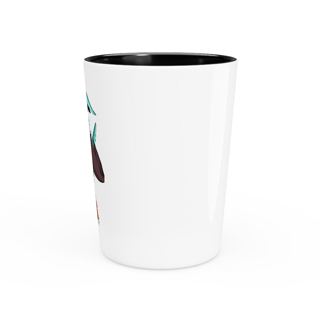 Bircross Shot Glass with customizable design, featuring a white ceramic body and a choice of white or black interior.