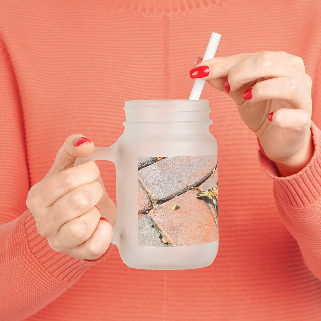 A stylish Bird Mason Jar made of frosted glass, featuring a straw and lid, perfect for personalized drinks.