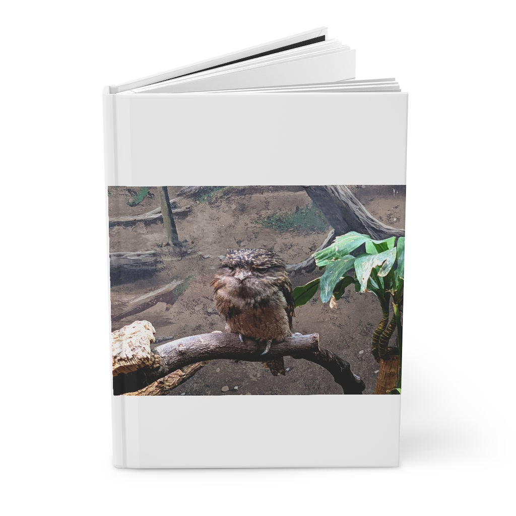 Bird Owl Hardcover Journal with matte finish and customizable covers, featuring lined pages for writing.