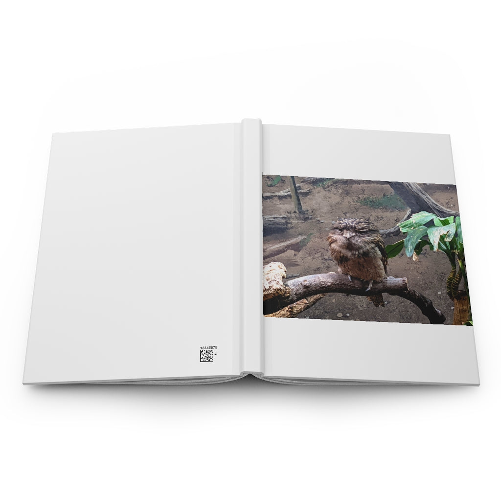 Bird Owl Hardcover Journal with matte finish and customizable covers, featuring lined pages for writing.