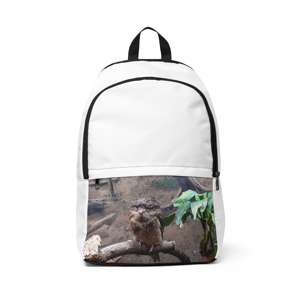 Bird Owl Unisex Fabric Backpack featuring a stylish design, padded back panel, and adjustable straps, perfect for school and travel.