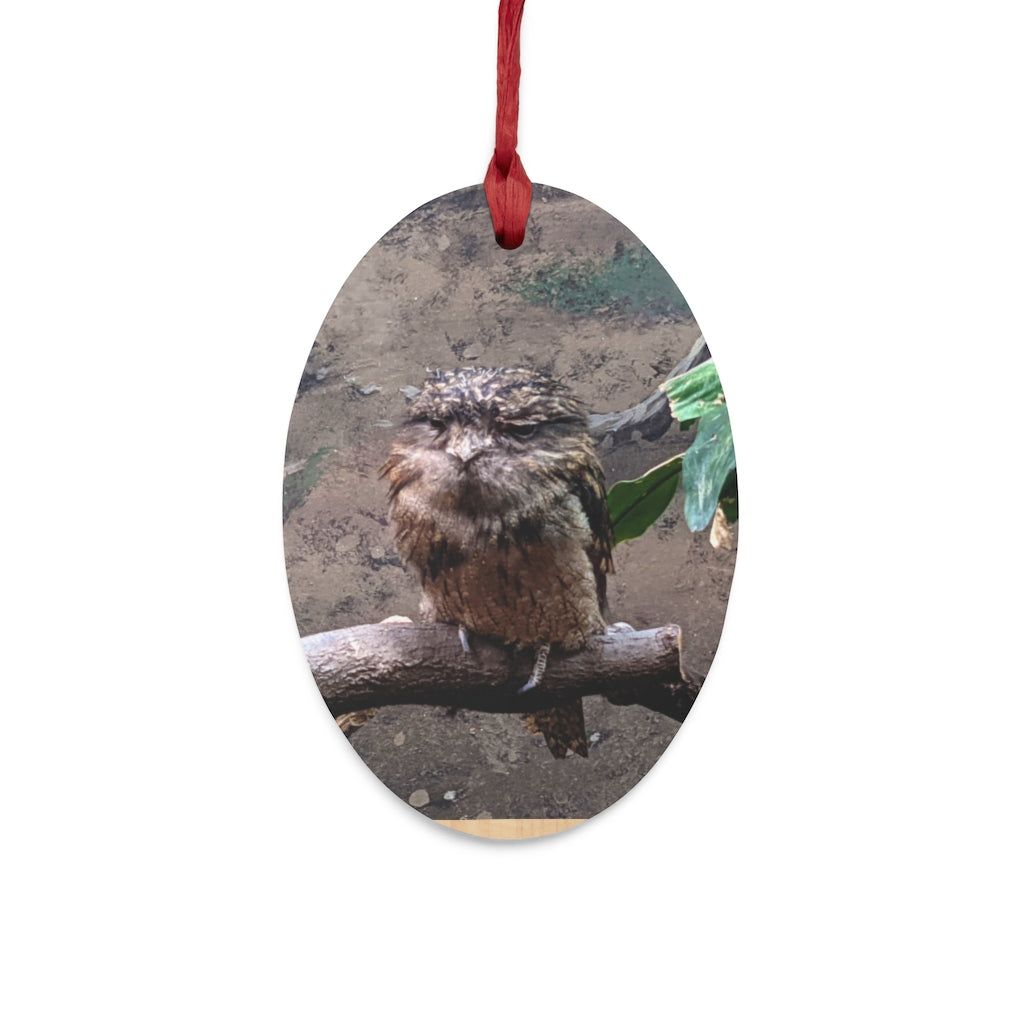 A collection of Bird Owl Wooden Christmas Ornaments featuring whimsical designs, solid wood construction, and red ribbons for hanging.