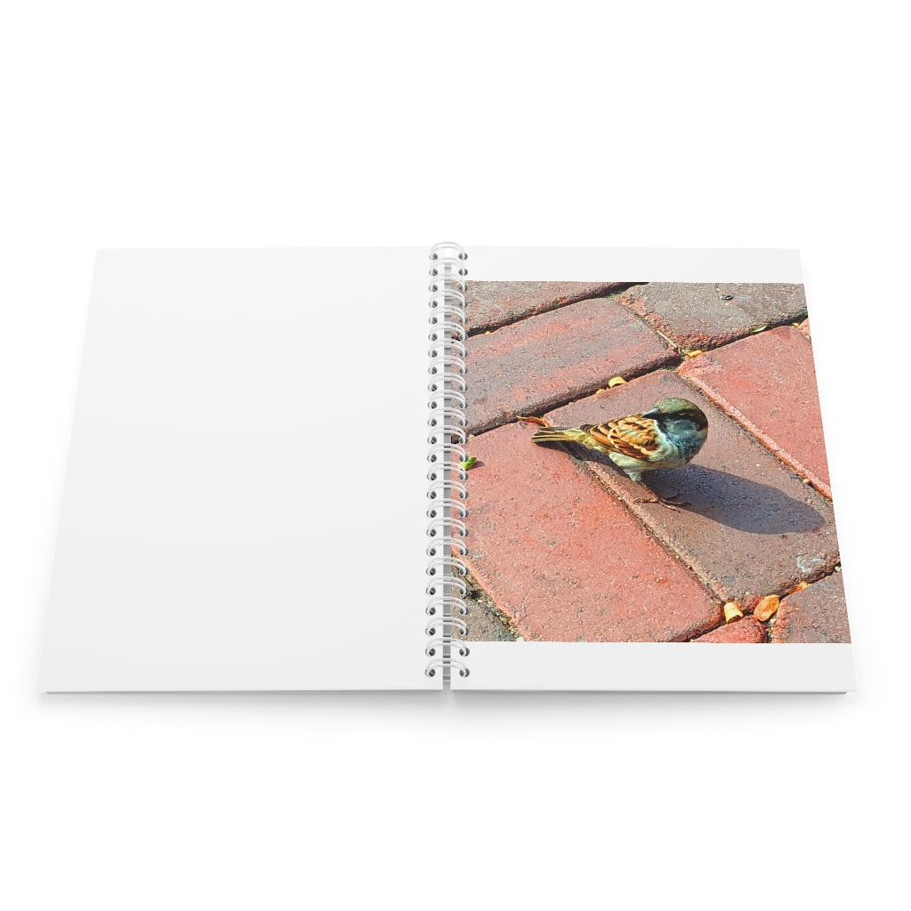 Bird Spiral Notebook with customizable covers and wide-ruled pages, featuring a semi-gloss laminated finish for durability.