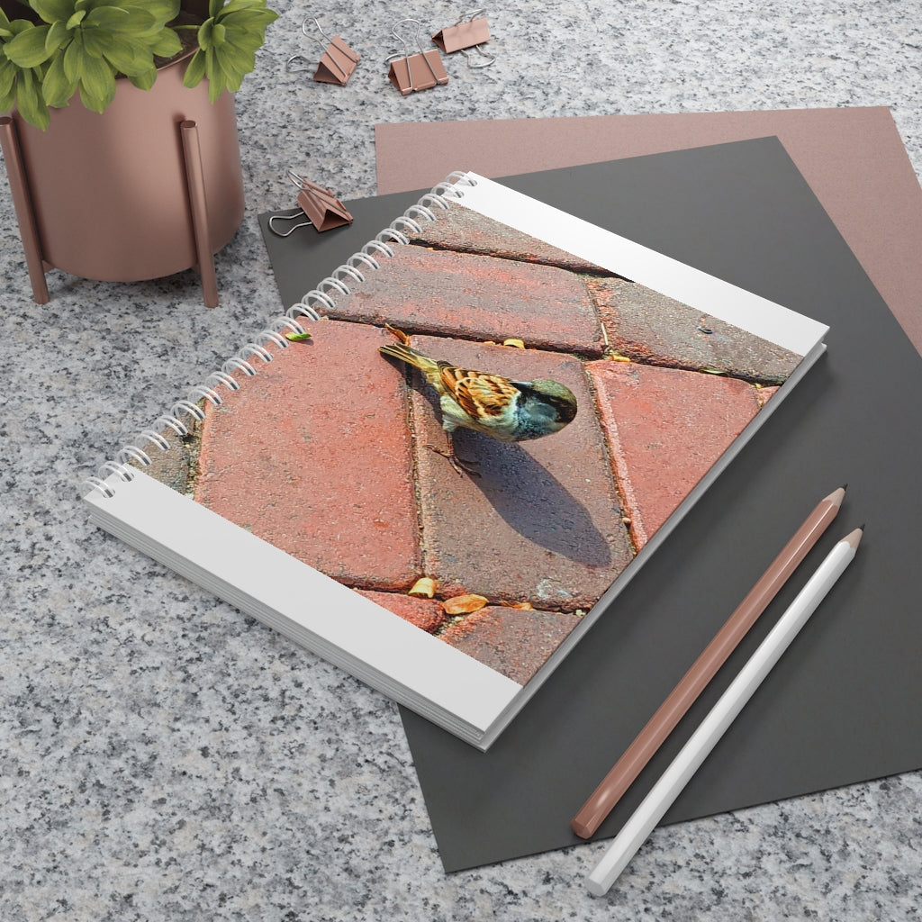 Bird Spiral Notebook with customizable covers and wide-ruled pages, featuring a semi-gloss laminated finish for durability.