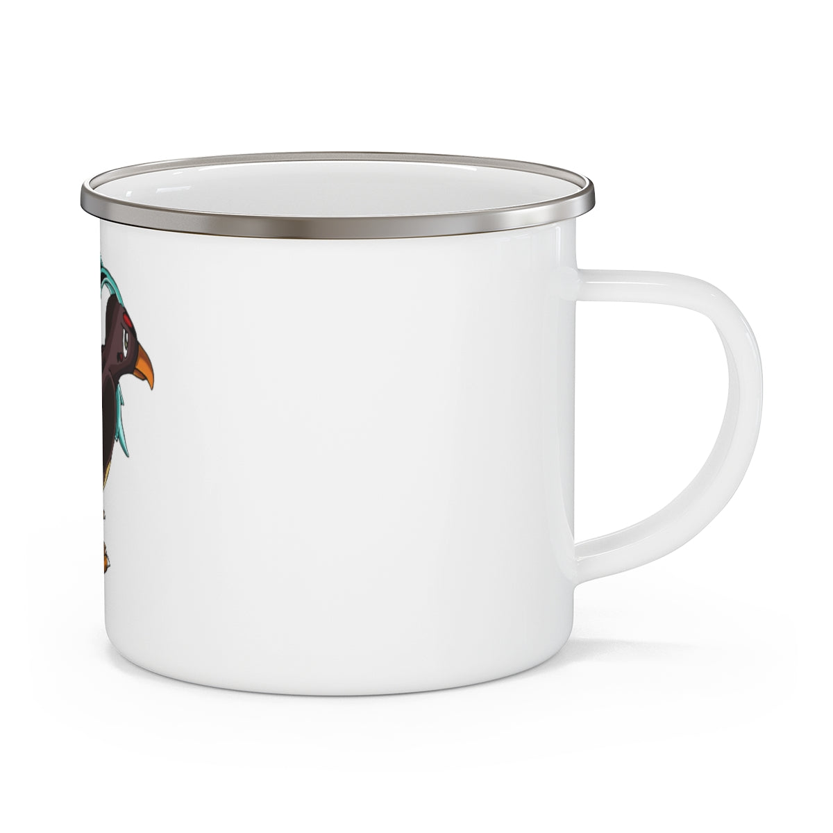 Birdam Enamel Camping Mug with a stylish design, featuring a C-handle and rounded corners, perfect for outdoor adventures.